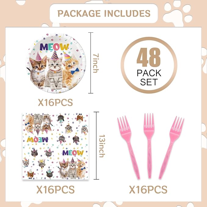 48Pcs Cute Dog Birthday Party Decorations Tableware Inculde Plates Napkins Forks for Birthday Pet Party and more party Serve 16 Guests