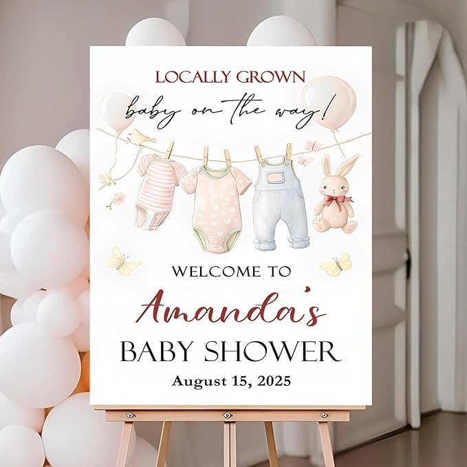 Personalized Baby Shower Welcome Sign For Outdoor, Custom Rabbit Balloon Baby Shower Yard Sign Decorations, Locally Grown On The Way Sign, Fashion Decorations Theme For Girl, Birthday Yard Sign Template