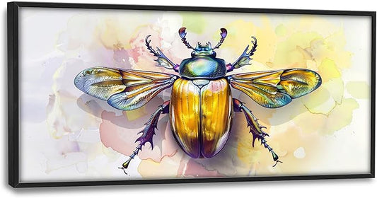 Framed Large Pictures Wall Art for Living Room, Insect Bettle Oversized Wall Decor Golden Bug Canvas Print Painting Extra Large Framed Artwork for Bedroom Office 60"x30"