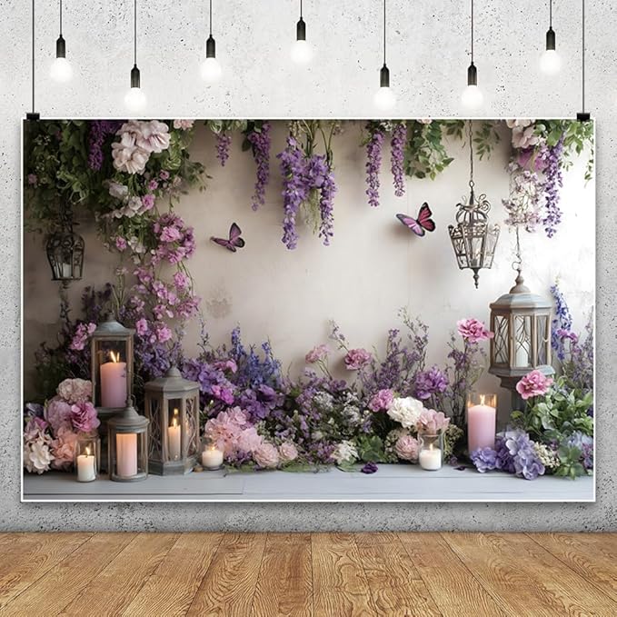YongFoto Elegant Flower Wall Backdrop 9x6ft Floral Butterfly Candle Photography Background Baby Bridal Shower Wedding Girl Birthday Party Banner Room Decor Portrait Photoshoot Wallpaper Photo Booth