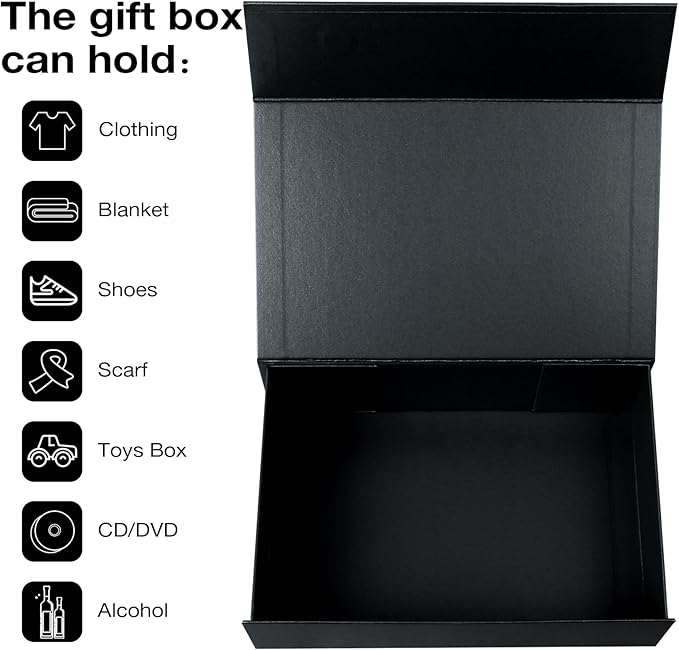 Aimyoo Galaxy Black Collapsible Gift Box with Magnetic Closure Lids 13.8x9x4.3 in, Large Bridesmaid Groomsman Proposal Boxes, Rectangle Present Box for Graduation Birthday Storage 1 Pack