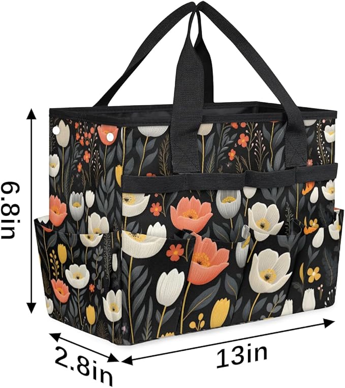 Garden Tool Bag Organizer Garden Tote Bag with Pockets Flower Small Patterned Tool Storage Organizer Gardening Tool Kit Holder 13" x 6.8" x 2.8"