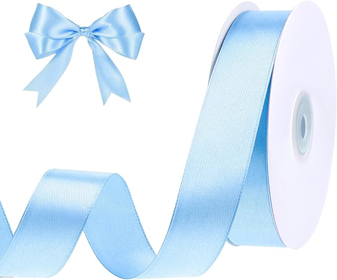 Blue Ribbon 1 Inch 50 Yards Light Baby Blue Satin Ribbon for Baby Bridal Shower Party Nursery Decor Wedding Christmas Gift Wrapping Hair Bows