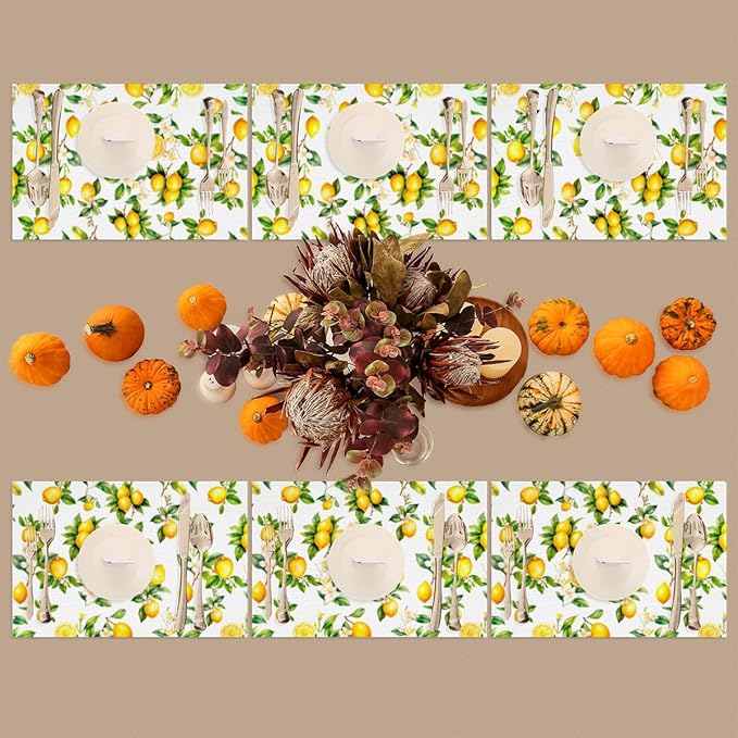 Lemon Tropical Summer Placemats Set of 4 PVC Vinyl Non Slip Table Mats Waterproof Heat Resistant Place Mats Washable Wipeable Dining Table Mat for Kitchen Party Indoor Outdoor Decorative