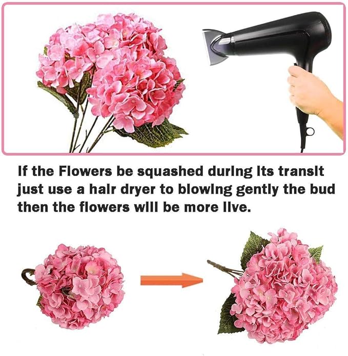 2Bouquets Artificial Fake Flowers Plants Silk Hydrangea Arrangements Wedding Bouquets Decorations Plastic Floral Home Kitchen Garden Party Festival Bar DIY (Black)