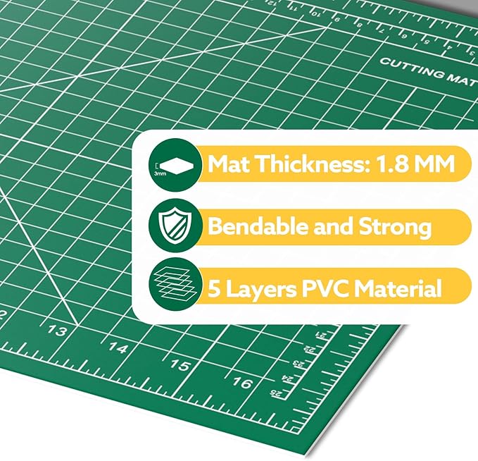 10 Pack Self Healing Cutting Mat 12" x 18" Rotary Cutting Sewing Mat A3, 5-Ply Cutting Board for Crafting, Sewing, Scrapbooking, Quilting and Precision Cutting