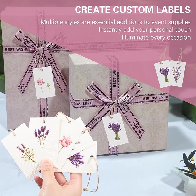 100 Pcs Blank Gift Tags with Floral Stickers and Jute Rope, 2 x 3 in Elegant Watercolor Floral Theme 5 Flower Designs DIY Gift Tags for Wedding Christmas Party Favor Bridal Shower Birthday