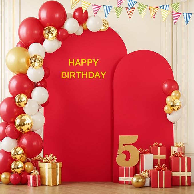 Red Arch Backdrop Covers - 6.6FT, 5FT Spandex Fitted Wedding Arch Stand Covers Round Top Chiara Stretchy Arch Backdrop Cover for Christmas Wedding Birthday Party Decoration