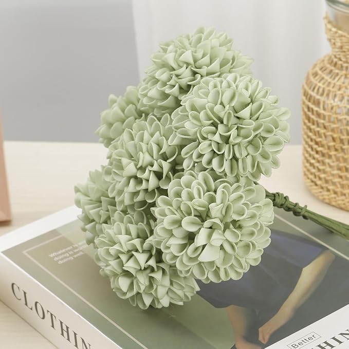 Artificial Flowers, 100pcs Sage Green Artificial Rose for DIY Wedding Bouquets Centerpieces Arrangements, Sage Green Rose and Dahlia Flowers with Stem for Bridal Shower Party Home Decorations