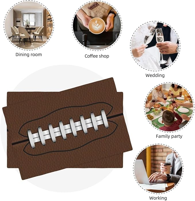 Football Placemats Set of 6 American Sports Double-Sided Table Mats for Home Party Indoor 6 PCS 12x18 Inch