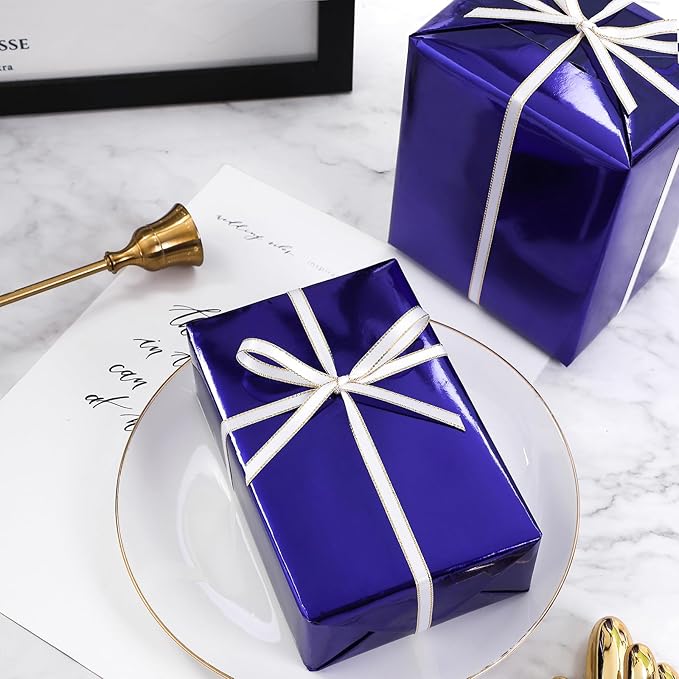 RUSPEPA Blue Purple Metallic Wrapping Paper - Solid Color Matte Paper Perfect for Wedding, Birthday, Christmas, Baby Shower - 17 Inches X 32.8 Feet