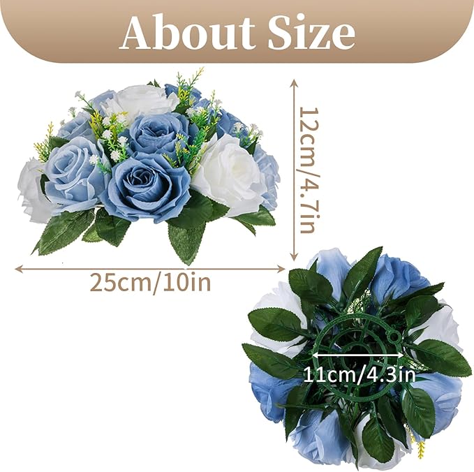 Sziqiqi Blue Flowers Artificial for Decoration Silk Kissing Balls for Wedding - Artificial Flower Ball Center Pieces Decoration for Table Floral Arrangement