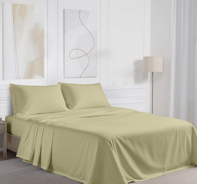RUVANTI 100% Cotton Full Size Bed Sheets, 4 Pieces, Soft & Breathable Percale Weave Bedding, Deep Pocket 16", Hotel Standard, Crisp Cool Feel, Durable, Perfect Sheet Set Dyed, Sage Green