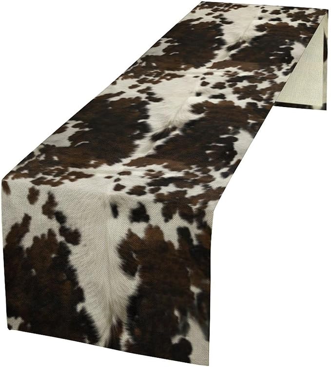 Cow Print Table Runner, Brown Cowhide Print Western Style Table Runner Country Farmhouse Cottage Cow Patten Table Decoration for Home Kitchen Dining, 13x90 Inch