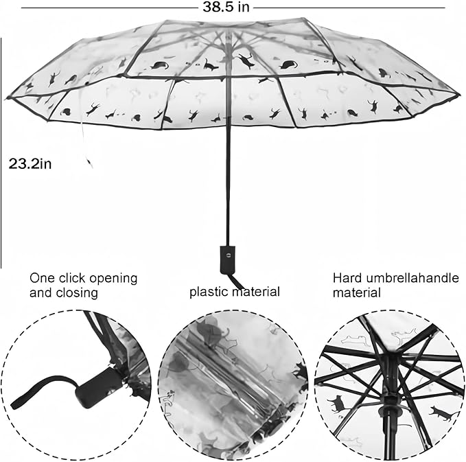 clear small umbrella for rain, cat plastic girl Transparent umbrellas for women, cute folding travel automatic umbrellas adult
