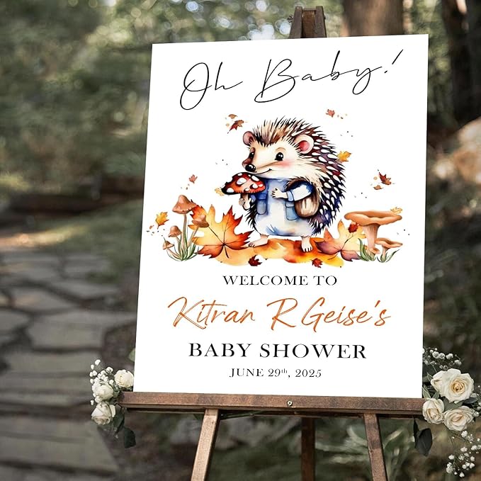 Personalized Baby Shower Welcome Sign For Outdoor, Custom Hedgehog Baby Shower Signs Decorations, GenGender Reveal Party signs, Mushroom Decoration Theme