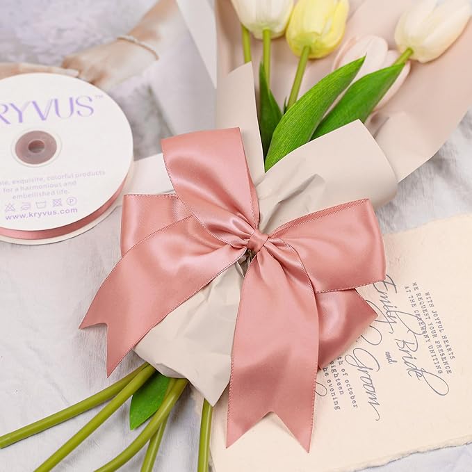Rose Gold Satin Ribbon, Double Faced 2 Inch X 50 Yards Rose Gold Ribbon, Premium Satin Ribbon for Gift Wrapping, Crafts, Hair Bow Making, Sewing, Flower Bouquet, Wedding Party Decor
