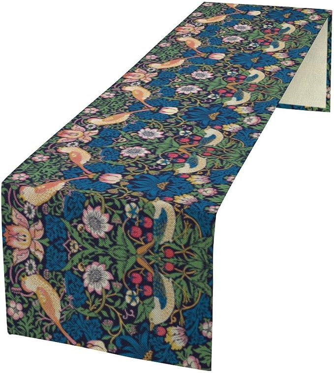 William Morris Floral Table Runner, Vintage Flowers Blue Botanical Printed Table Runner for Home Kitchen Dining Table Decoration,13x36 Inch