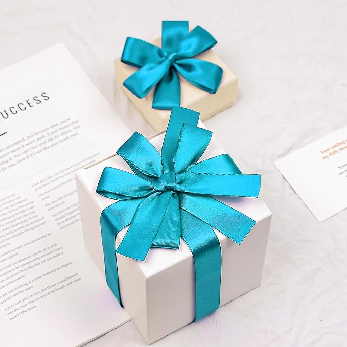 Premium Double Faced Turquoise Blue Satin Polyester Ribbon, 7/8 Inch X 25 Yards, Perfect for Gift Wrapping, Wedding, Birthday, Baby Shower, Formal & Celebratory Events