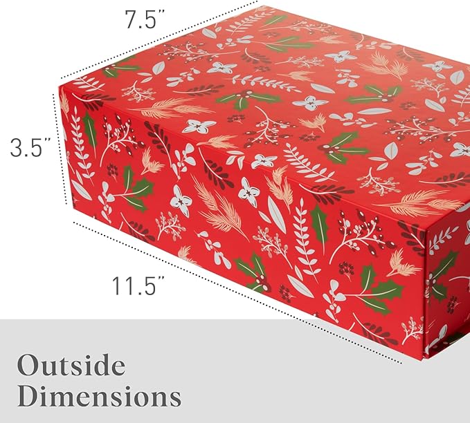Christmas Gift Box with Magnetic Lid | Red Decorative Gift Boxes for Presents, Holiday Gifts, Treats, Ornaments, and Keepsakes. 11.5" x 7.5" x 3.5"