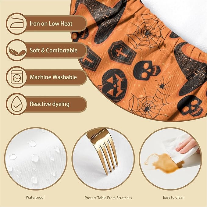 Rectangle Table Cloth Cover Waterproof Elastic Fitted Polyester Fitted Tablecloths for 4 Foot Tables for Indoor,Picnic, Camping, Outdoor （48" x 24"，Halloween Tablecloth）