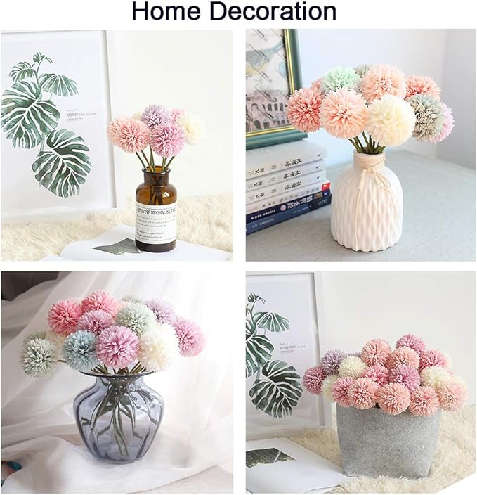 10Pcs Artificial Fake Flower Plants Silk Chrysanthemum Ball Hydrangea Arrangements Wedding Bouquets Decor Home Kitchen Garden Party Table Floral Centerpieces DIY (Yellow)