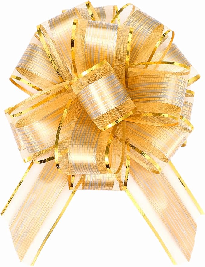 GWHOLE 30Pcs Large Gift Wrapping Bows, 5" Gold Ribbon Pull Bows for Gift Wrapping Wedding Holiday Decor