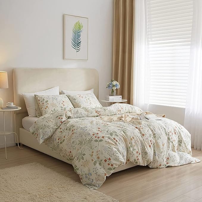 Garden Style Duvet Cover Twin Chic Floral Leaves Bedding Sets Cotton Flower Branch Comforter Cover Aesthetic White Floral Bedding Duvet Cover 1 Flower Duvet Cover 2 Pillowcases