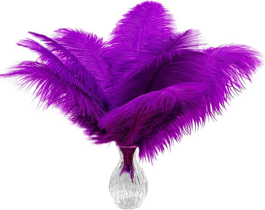 Piokio 20 pcs Natural Purple Ostrich Feathers 12-14 inch(30-35 cm) Bulk for Wedding Party Centerpieces, and DIY Clothes Decoration, Gatsby Decorations