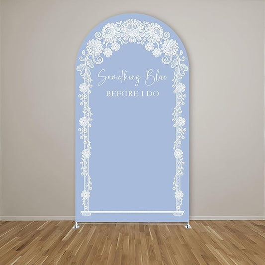 Something Blue Before I Do Arch Backdrop Cover Wedding Bridal Shower Bride to be Toile Party Arch Fabric Cover Blue Bloom Floral Baby Shower Decors (4X7.2ft,4287)