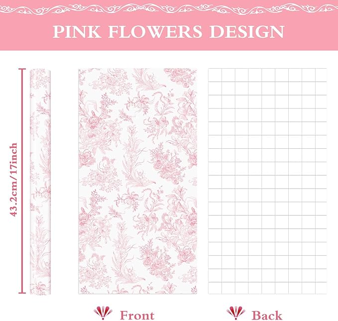 WERNNSAI Pink Flower Gift Wrapping Paper Roll - 1 Roll 17”x 33 ft Pink Vintage Floral Wrapping Paper Bridal Shower Wedding Wrap Supply Baby Shower Wrapping Paper for Girls Birthday