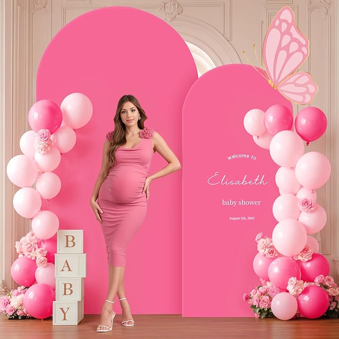 Hot Pink Arch Backdrop Covers - 7.2FT, 6FT Spandex Fitted Wedding Arch Stand Covers Round Top Chiara Stretchy Arch Backdrop Cover for Wedding Birthday Party Decoration