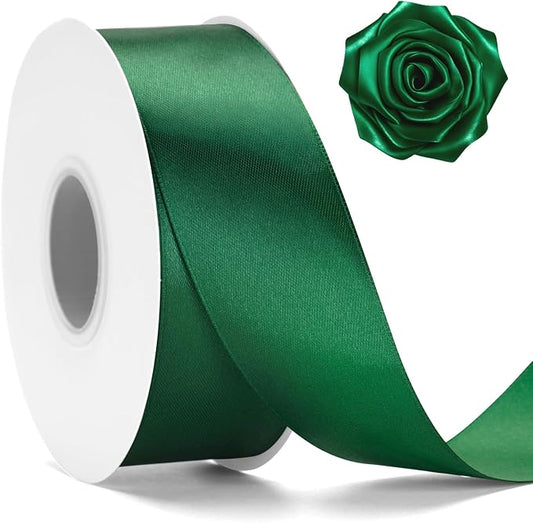 KINGLAKE Forest Green Satin Ribbon – 1 1/2'' x 100 Yards Polyester Dark Green Ribbon for Christmas Tree Green Christmas Ribbons for Gift Wrapping Wedding Party Decoration Crafts Floral Bouquets Wreath