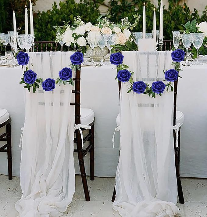 IPOPU Foam Roses, 25pcs Royal Blue Roses Glitter Flowers Artificial Rose with Stem for DIY Wedding Bridal Bouquet Home Party Decoration(Royal Blue)