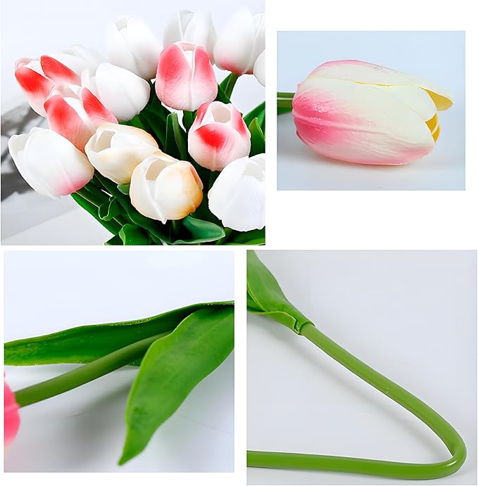 10 Pcs Red Artificial Tulip Silk Fake Flowers 13" for Home Office Wedding Decor Arrangement Bouquet Faux Flowers for Decoration