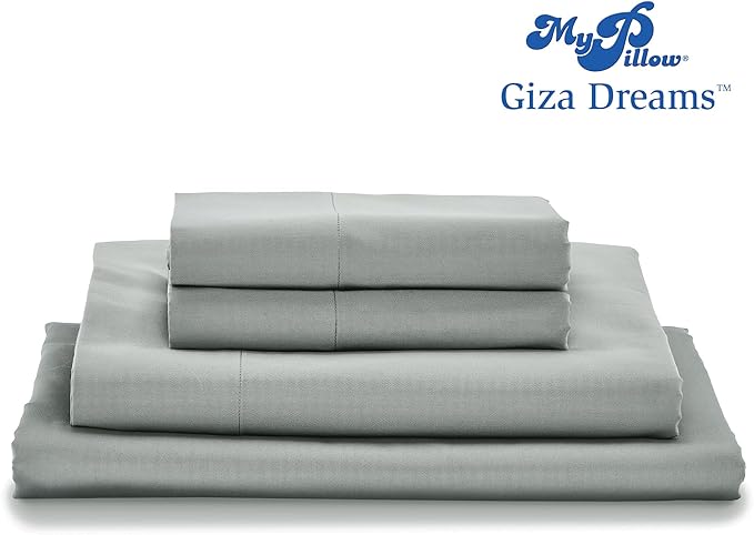 MyPillow Giza Dreams Bed Sheets, 100% Certified Giza Egyptian Cotton, Deep Pocket, Sateen Weave [Twin, Light Gray]