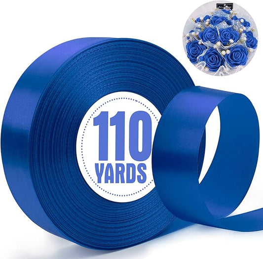 XSEINO 110 Yards Ribbon,1 1/2 Inch Royal Blue Satin Ribbon for Flower Bouquet, Gift Wrapping, Ribbons for Crafts, Hair Bows Making, Wedding Party Decoration, Sewing, Invitation Cards, Christmas