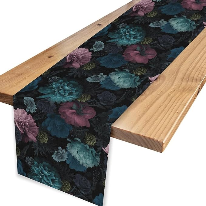 Vintage Floral Table Runner, Rustic Retro Boho Floral Print Coffee Table Center Decor for Home Kitchen Dining Patio Holiday Party Indoor Outdoor Table Decorations 13x36 inch