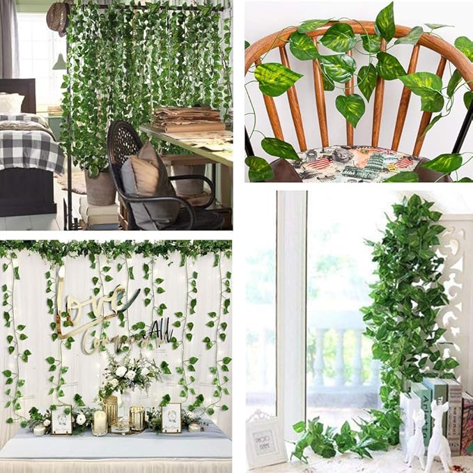 168 feet Artificial Vines Greenery Garland Fake Hanging Leaves Faux Foliage Plants for Wedding Party Garden Home Kitchen Office Wall Decorations (Scindapsus/24 Strands)