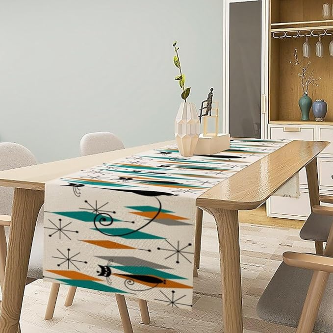 Mid Century Modern Black Cat Table Runner,Table Runners for Kitchen Dining Tables Decor Decoration for Kitchen Family Dinner Table Holiday Party Farmhouse 13 x 120 Inch