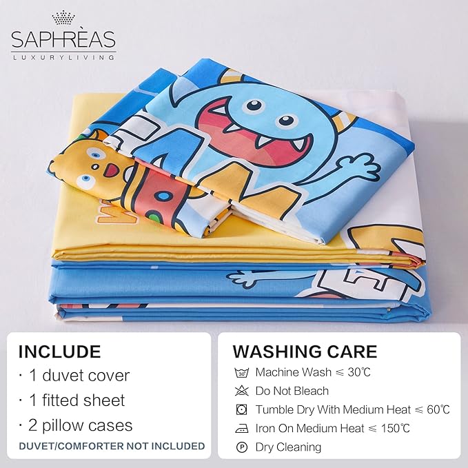 SAPHREAS Planet Astronaut Kids Duvet Cover Set Queen Size 4pcs with Fitted Sheet 100% Cotton Children Bedding Comforter Cover Set, Comforter Not Included