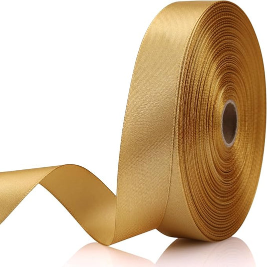 7/8 Inch 60 Yards Champagne Gold Satin Craft Ribbon-Single Face Polyester Ribbon for Handmade Roses,Gift Wrapping,Timeless Flower,Bouquets,Wedding and Party Decoration