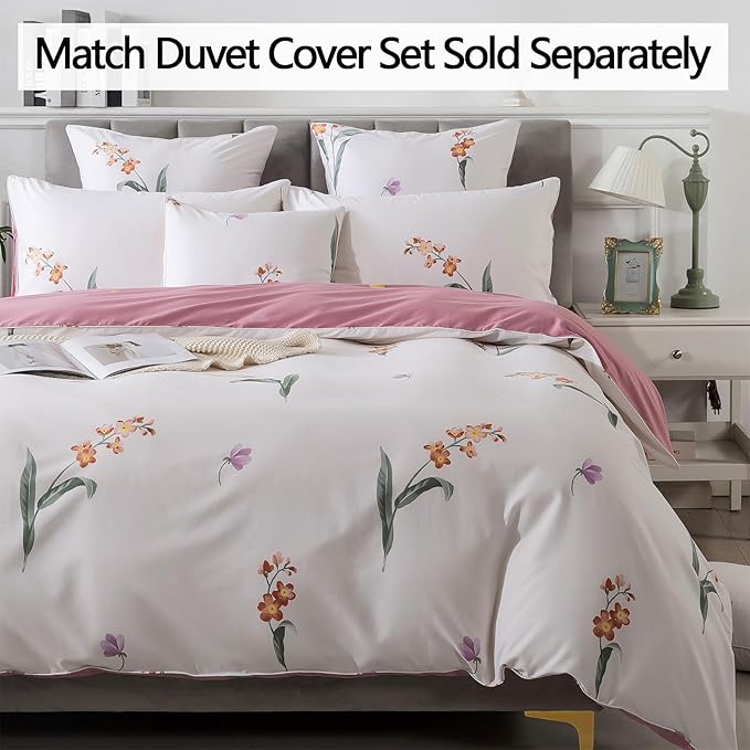 FADFAY Orange Vintage Orchid Floral King Size Sheets Set 100% Brushed Cotton Shabby Purple Tulip Pattern Bedding Set Deep Pocket Sheets with 2 Pillowcases Luxury Breathable Soft 4pcs, King Size