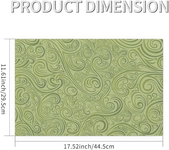 PVC Placemats Set of 6 Sage Green Abstract Art Wipeable Table Mats Washable Heat Resistant Non Slip Vinyl Dining Table Mat for Kithen Indoor Outdoor Patio Farmhouse Place Mats Decorative