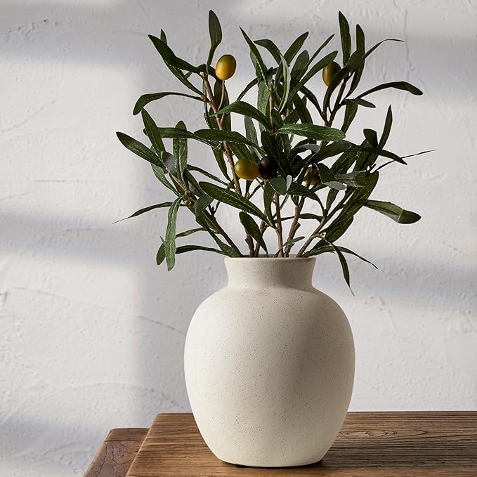 SIDUCAL Spotted Ceramic Modern Style Vase, 5.7 Inch Rustic Farmhouse Boho Vase for Home Decor, Terracotta for Table, Living Room, Wedding, Mantel Decoration, Speckled White
