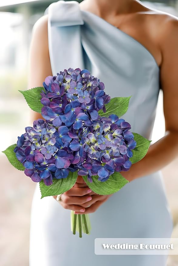 3Pcs Purple Hydrangea Artificial Flowers 19.7 in Real Touch Faux Hydrangea Stems Silk Flowers with Stems Fake Purple Flowers Bouquet for Floral Arrangements Table Centerpieces Wedding Home Decor