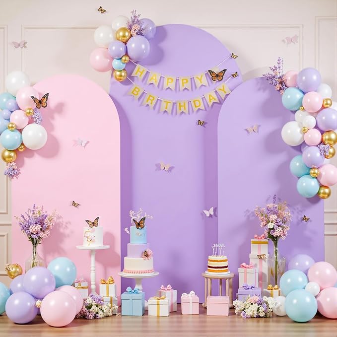 Pink and Lavender Arch Backdrop Cover 7.2FT 6.6FT 6FT Arch Covers Stretchy Backdrop Set of 3 Wedding Arch Cover Spandex Fitted Double-Color Fabric Arch Covers for Party Baby Shower Birthday Decoration
