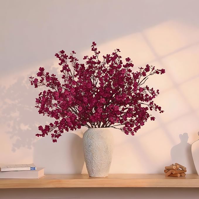 Yastouay Fake Fall Flowers Real Touch Silk Flowers, 15Pcs Fall Burgundy Artificial Flowers for Decorations, Babys Breath Artificial Flowers Bulk for Thanksgiving Fall Decor Floral Arrangement