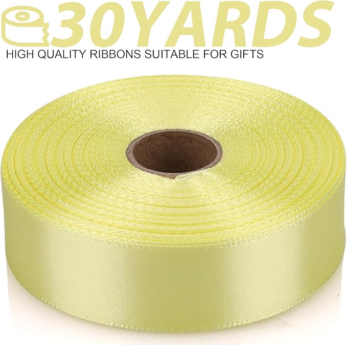 7/8 Inch 30 Yards Rice Yellow Satin Craft Ribbon-Single Face Polyester Ribbon for Handmade Roses,Gift Wrapping,Timeless Flower,Bouquets,Wedding and Party Decoration