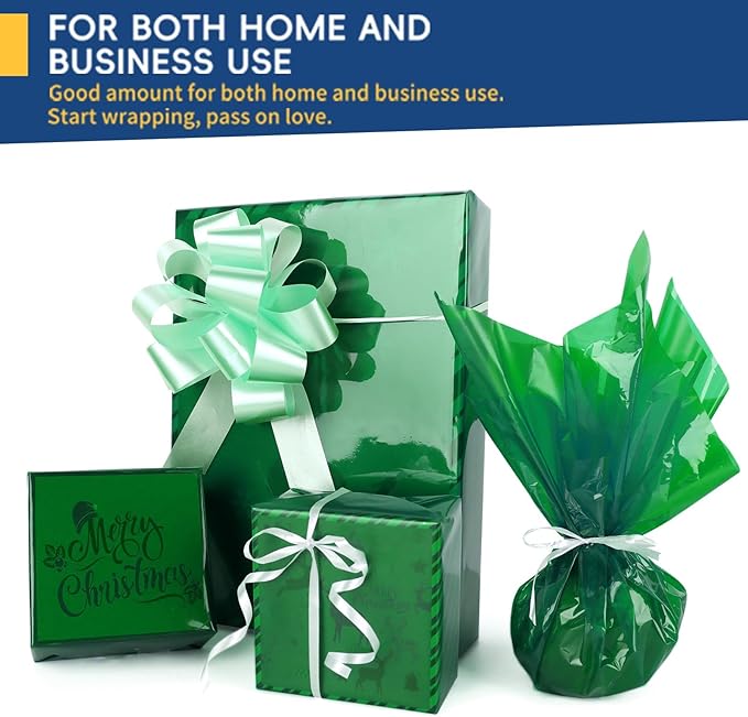 POPGIFTU Cellophane Wrap Roll Green(34 in x 100 ft)- 3 Mil Thicken Translucent Green Cellophane Roll, Large Colorful Cello Wrapping Paper for Gift Basket Treats Wrap DIY Arts Crafts Decoration